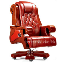 Top grau de couro genuíno de madeira cadeira executiva mobiliário de escritório de luxo (FOHA-05)
